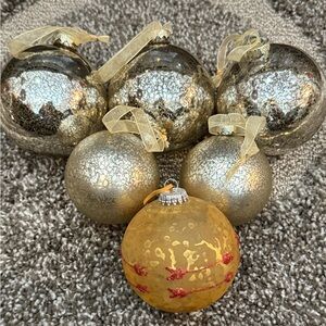 Glass Gold and Silver Holiday Ornaments Set.